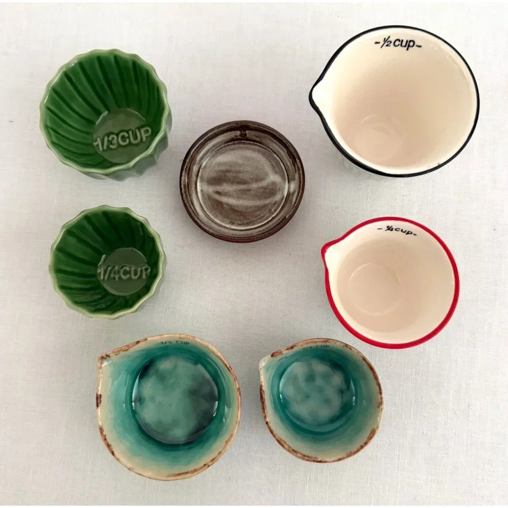 Handpainted Ceramic Measuring Cups Set Mix and Match Styles Set Rustic Cottage